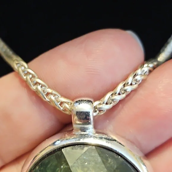 Silver Necklace and Earring Set with Green Glass Accent - Picture 7 of 9